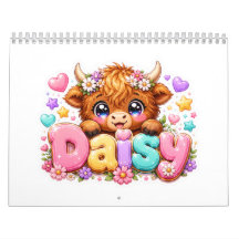 Süße Kawaii Daisy Highland Kuh Name Pastell Rosa F