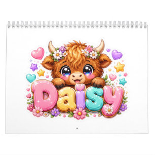 Süße Kawaii Daisy Highland Kuh Name Pastell Rosa F Kalender