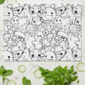 Süße Kawaii-Doodle-Charaktere (1) Geschirrtuch (Gefaltet)