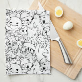 Süße Kawaii-Doodle-Charaktere (1) Geschirrtuch (Viertel Falte)