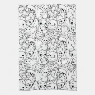 Süße Kawaii-Doodle-Charaktere (1) Geschirrtuch