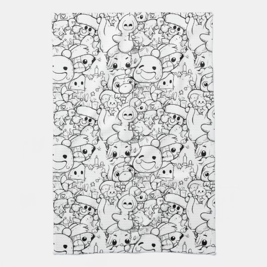 Süße Kawaii-Doodle-Charaktere (1) Geschirrtuch (Vertikal)