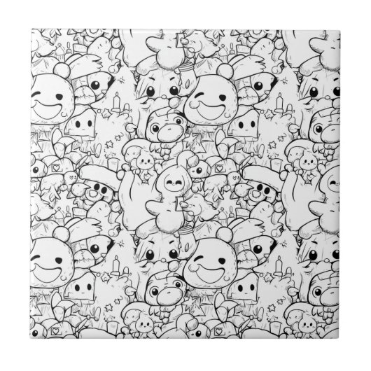 Süße Kawaii-Doodle-Charaktere Fliese (Vorderseite)