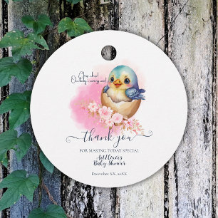 Süße Kawaii-Ei-Vögel Elegante Florale Babyparty Geschenkanhänger