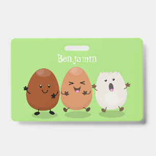 Süße Kawaii-Eier lustige Cartoon-Illustration Ausweis