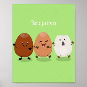 Süße Kawaii-Eier lustige Cartoon-Illustration Poster