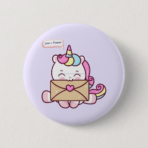 Süße Kawaii-Einhorn-Liebesillustration Button