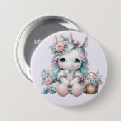 Süße Kawaii-Einhorndoll mit Blumenkorb Button (Vorne & Hinten)
