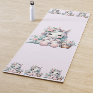 Süße Kawaii-Einhorndoll mit Blumenkorb Yogamatte