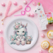 Süße Kawaii-Einhorne Puppe mit Blumenkorb Pappteller (Party)