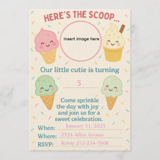 Süße Kawaii-Eiscreme-Party-Einladung Einladung