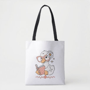 Süße Kawaii-Ente liest Buch Cartoon-Design Tasche