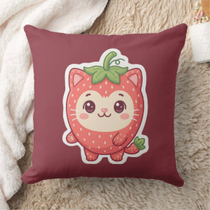 Süße Kawaii Erdbeeren-Katze Wurfkissen Kissen