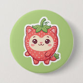 Süße Kawaii Erdbeeren-Katzen-Anstecknadel Button (Vorderseite)