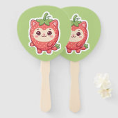 Süße Kawaii Erdbeeren Katzen Handfächer (Vorne und Hinten)