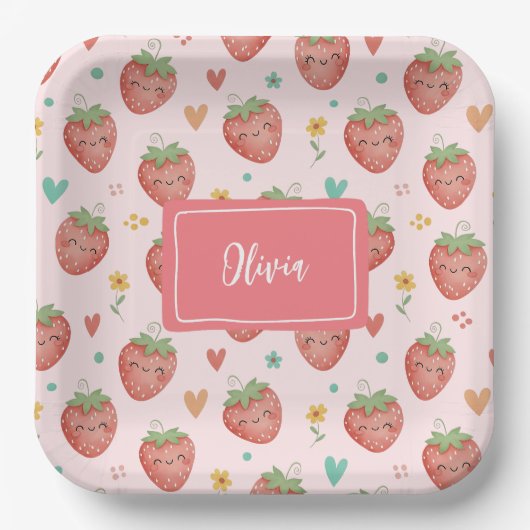 Süße Kawaii Erdbeeren Pappteller (Vorderseite)