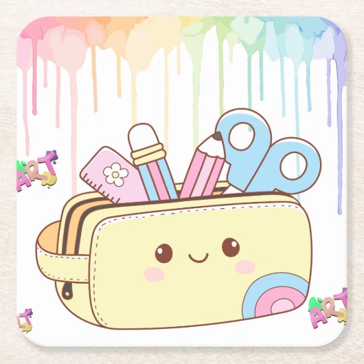 Süße Kawaii-Etasche Rechteckiger Pappuntersetzer (Vorderseite)
