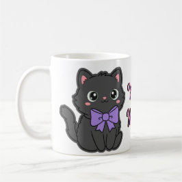 Süße Kawaii Fluffige Graue Katze Großer Lila Schle Kaffeetasse