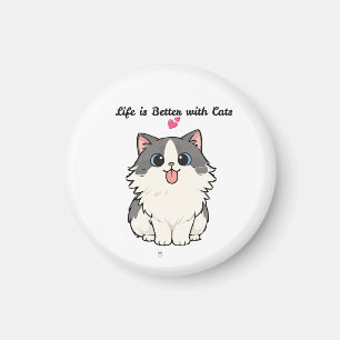 Süße Kawaii Fluffige Katze Chibi Cartoon Illustrat Magnet