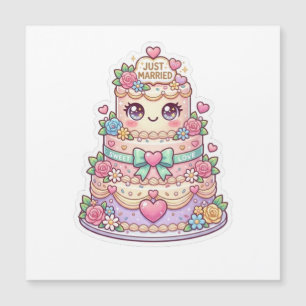 Süße Kawaii Frisch Vermählte Hochzeitstorte Pastel Magnetkarte