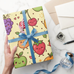 Süße Kawaii-Fruchtfreunde-Muster Geschenkpapier
