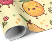 Süße Kawaii-Fruchtfreunde-Muster Geschenkpapier (Rolleneckpunkt)