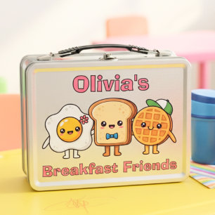 Süße Kawaii Frühstücksfreunde: Ei, Toast, Waffel Metall Brotdose