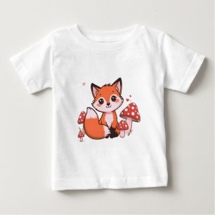 Süße Kawaii-Fuchs mit Pilzen Cartoon-Kunst Baby T-shirt