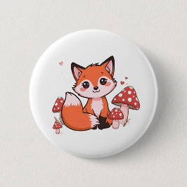 Süße Kawaii-Fuchs mit Pilzen Cartoon-Kunst Button