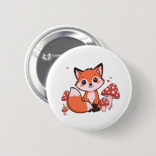 Süße Kawaii-Fuchs mit Pilzen Cartoon-Kunst Button