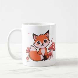 Süße Kawaii-Fuchs mit Pilzen Cartoon-Kunst Kaffeetasse