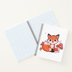 Süße Kawaii-Fuchs mit Pilzen Cartoon-Kunst Notizblock