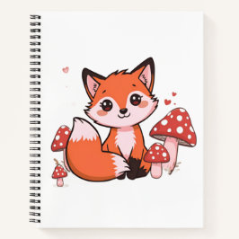 Süße Kawaii-Fuchs mit Pilzen Cartoon-Kunst Notizblock