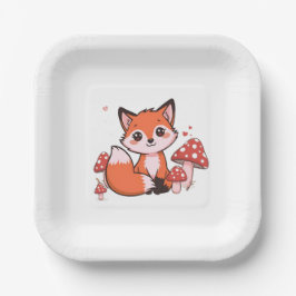 Süße Kawaii-Fuchs mit Pilzen Cartoon-Kunst Pappteller