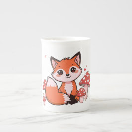 Süße Kawaii-Fuchs mit Pilzen Cartoon-Kunst Porzellantasse