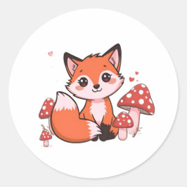 Süße Kawaii-Fuchs mit Pilzen Cartoon-Kunst Runder Aufkleber