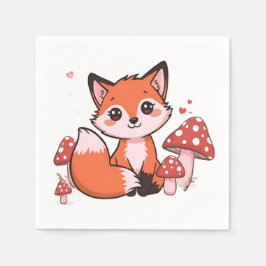 Süße Kawaii-Fuchs mit Pilzen Cartoon-Kunst Serviette