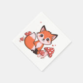 Süße Kawaii-Fuchs mit Pilzen Cartoon-Kunst Serviette (Ecke)
