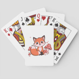 Süße Kawaii-Fuchs mit Pilzen Cartoon-Kunst Spielkarten