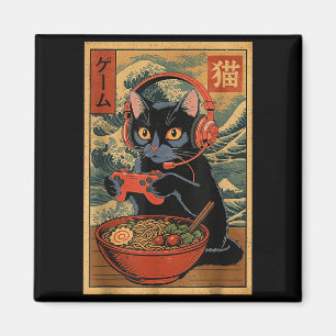 Süße Kawaii-Gamer-Katze Lustige Ramen-Retro-Japani Magnet
