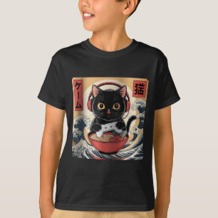 Süße Kawaii-Gamer-Katze Lustige Ramen-Retro-Japani T-Shirt