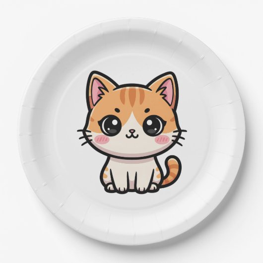 Süße Kawaii-Garnkatzen-Illustration Pappteller (Vorderseite)
