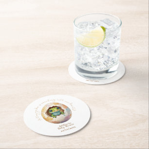 Süße Kawaii Gecko Eidechse Ei Baby Shower Runder Pappuntersetzer