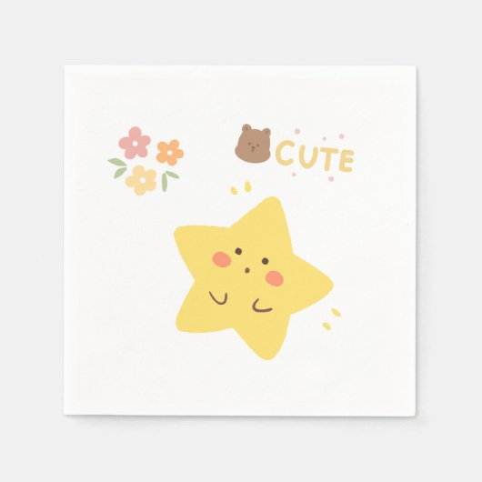 : Süße Kawaii Gelbe Stern Papier Serviette (Vorderseite)