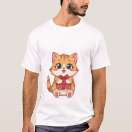 Süße Kawaii-Ginger-Katze hält rote Geschenkschacht T-Shirt