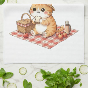Süße Kawaii-Ginger-Katze-Picknick-Retro-Küchenhand Geschirrtuch