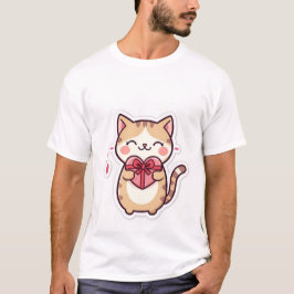 Süße Kawaii-Gingerkatze hält Geschenkbox mit Herz T-Shirt