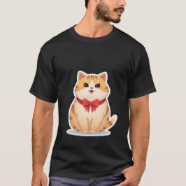 Süße Kawaii-Gingerkatze mit roter Schleife Aufkleb T-Shirt