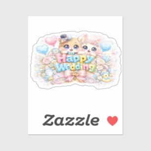 Süße Kawaii Glückliche Hochzeitspaar-Tiere Pastell Aufkleber