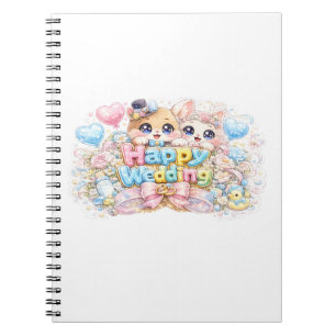 Süße Kawaii Glückliche Hochzeitspaar-Tiere Pastell Notizblock